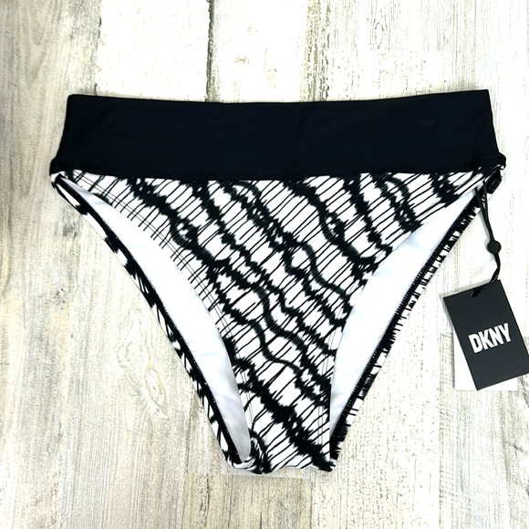 Dkny Other - DKNY Womens L Black White High Waist Bikini Bottom Swim NWT
